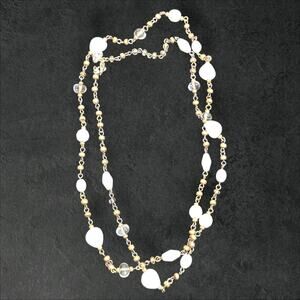 Vintage Cookie Lee Matte Gold &‎ White Glass Bead Station Necklace 34"